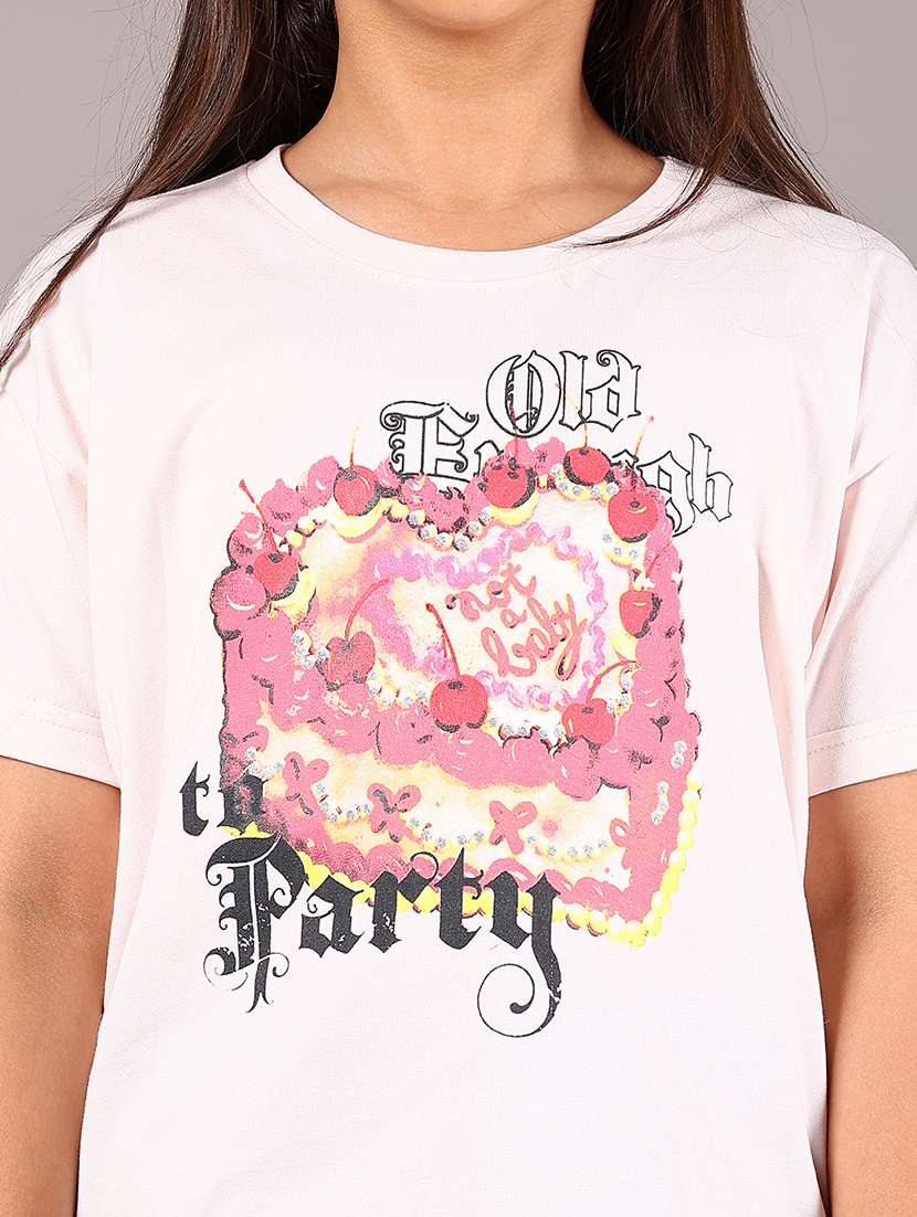 girls white printed short sleeve tee - 22066288 -  Standard Image - 5