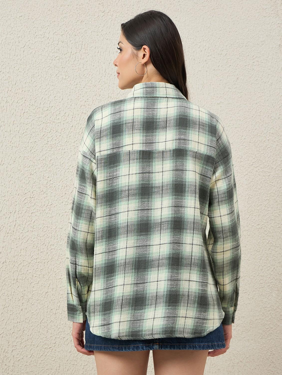 women checkered collared long sleeve oversized shirt - 22066309 - Standard Image - 3