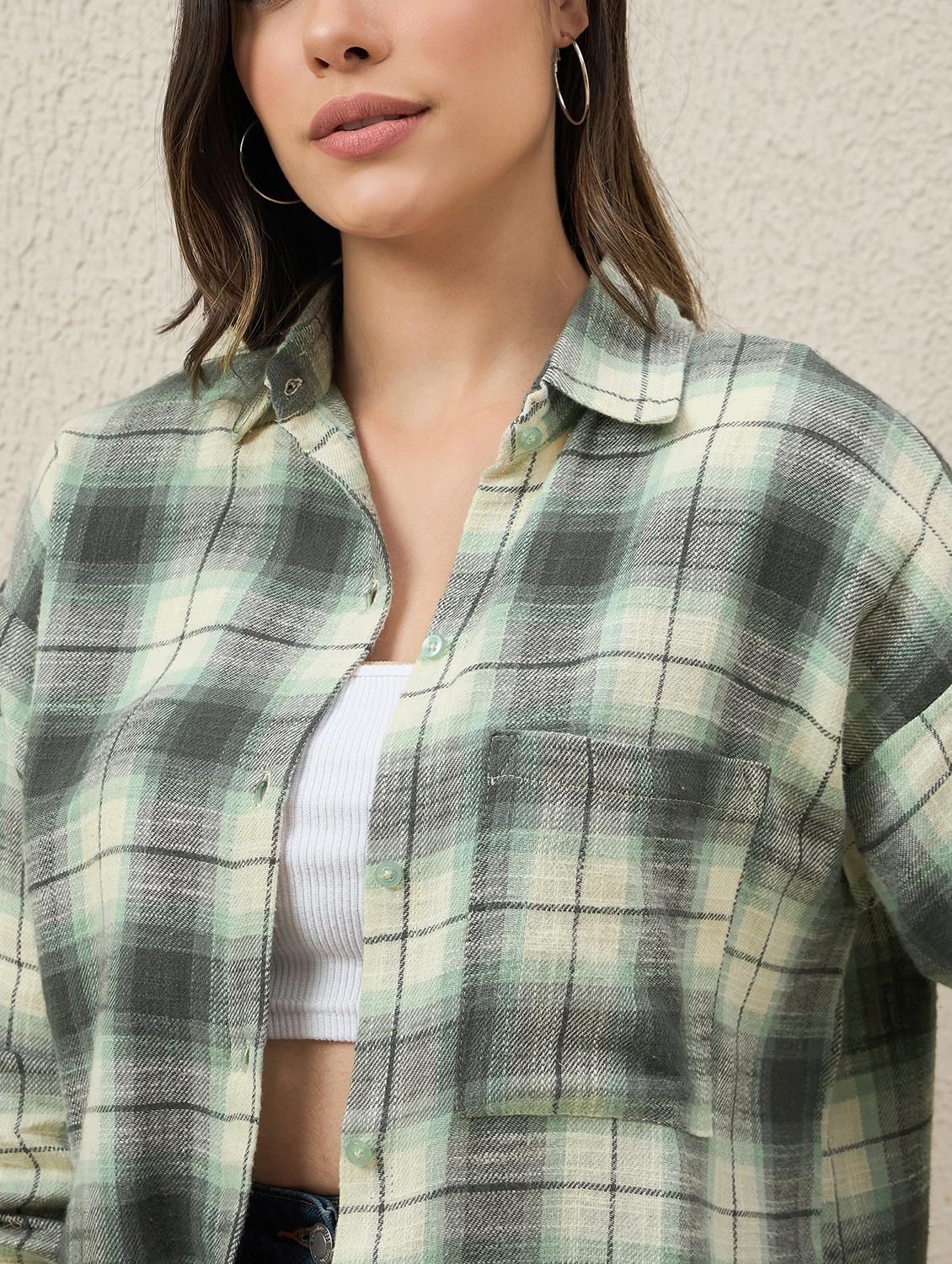 women checkered collared long sleeve oversized shirt - 22066309 - Standard Image - 5