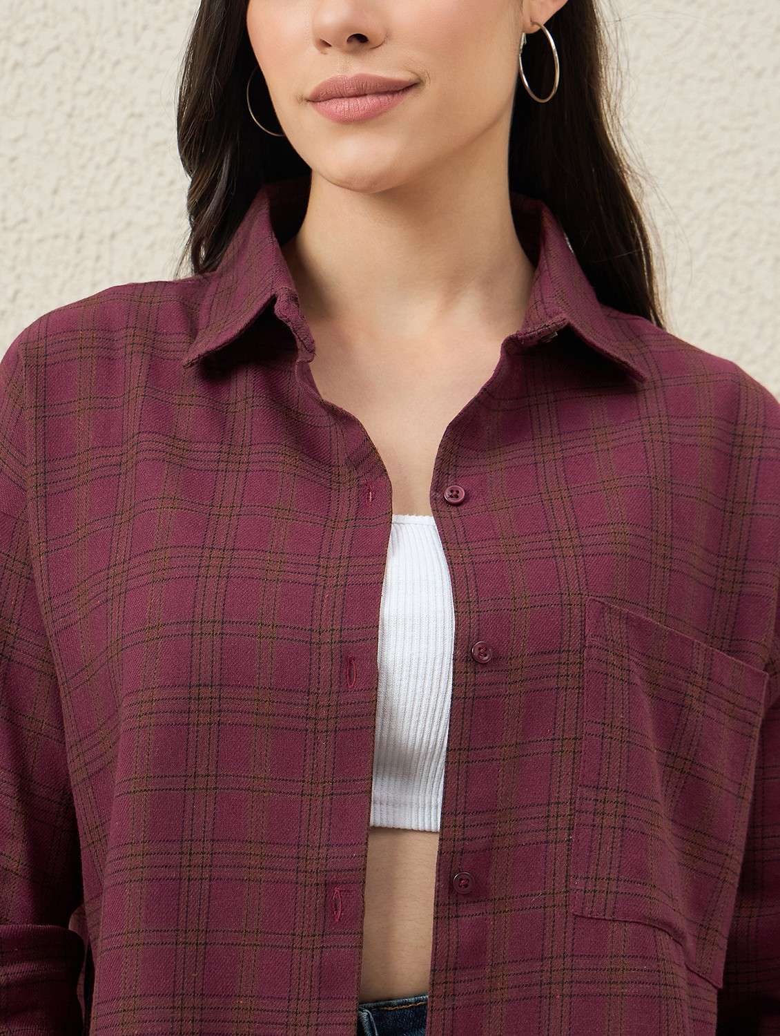 women checkered collared long sleeve oversized shirt - 22066312 - Standard Image - 5