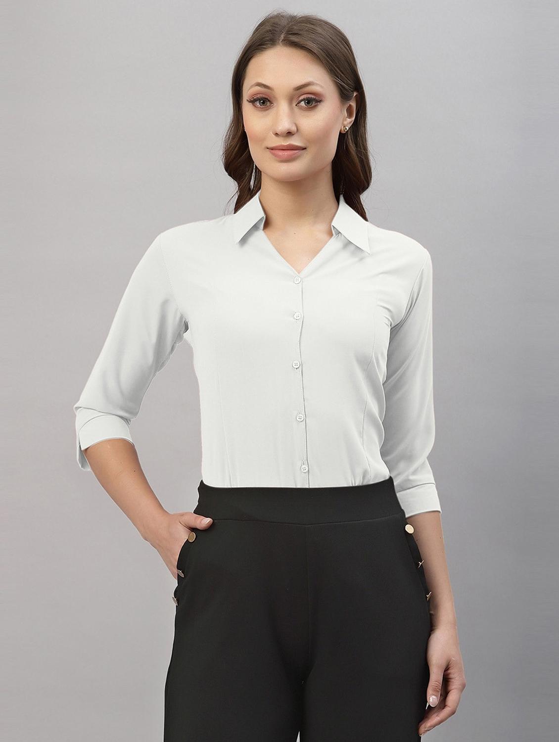 women solid collared three quarter sleeve shirt - 22066313 - Zoom Image - 0