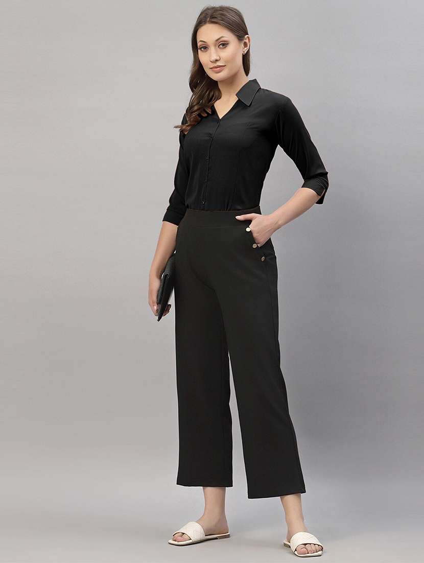 women solid collared three quarter sleeve shirt - 22066314 - Standard Image - 5
