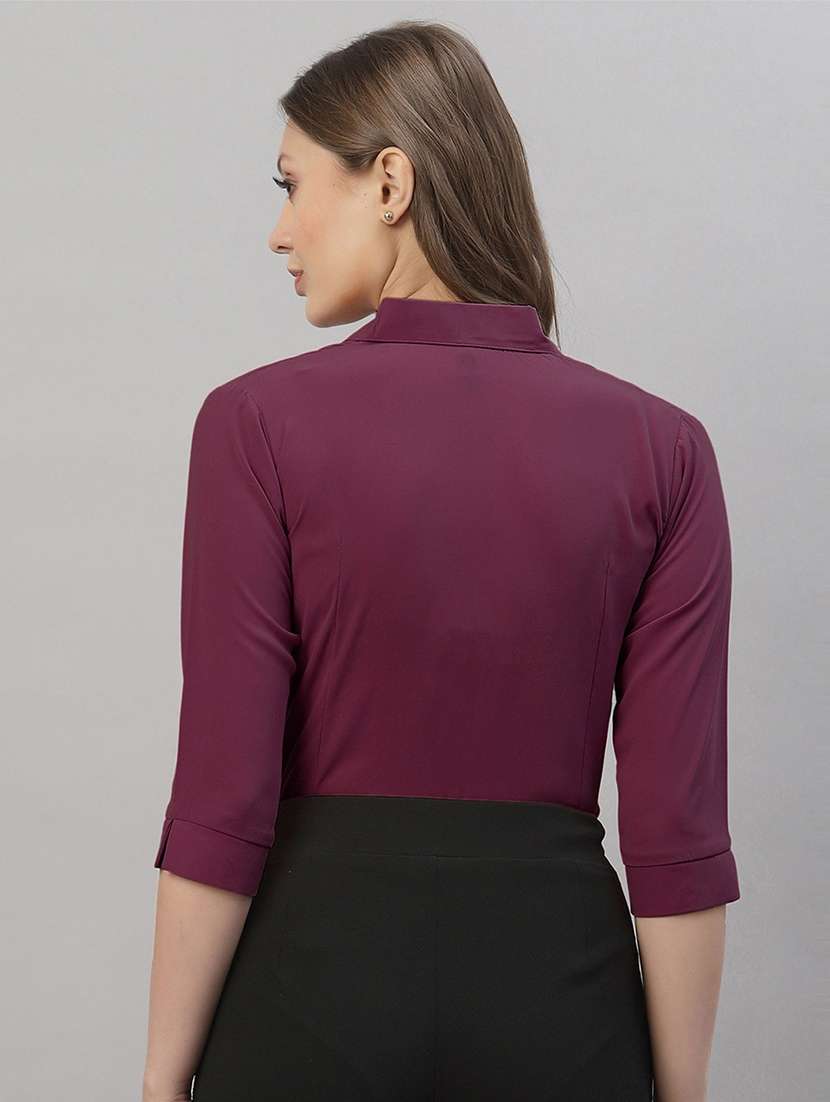 women solid collared three quarter sleeve shirt - 22066315 - Standard Image - 3