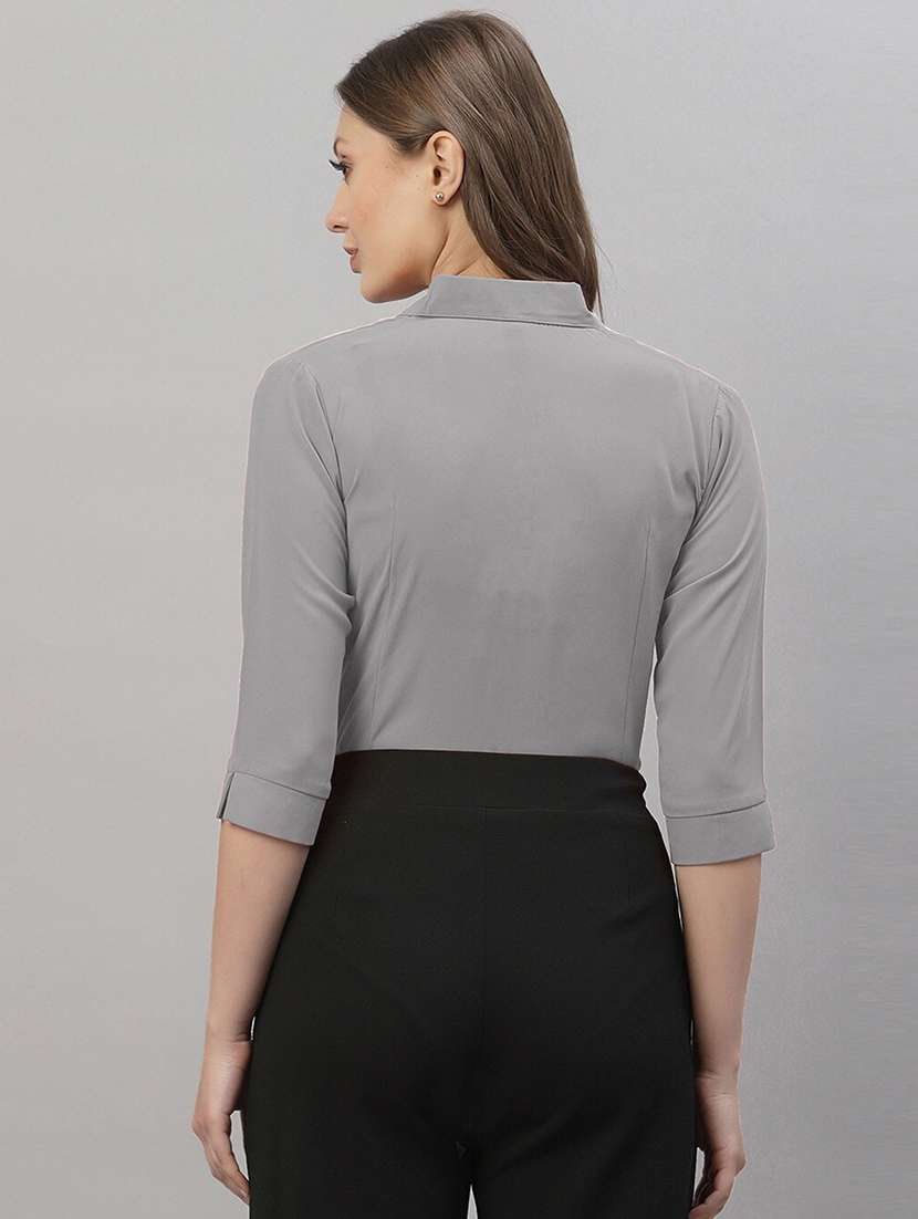 women solid collared three quarter sleeve shirt - 22066316 - Standard Image - 3