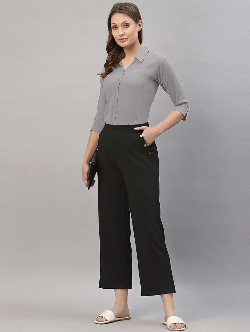 women solid collared three quarter sleeve shirt - 22066316 - Standard Image - 5