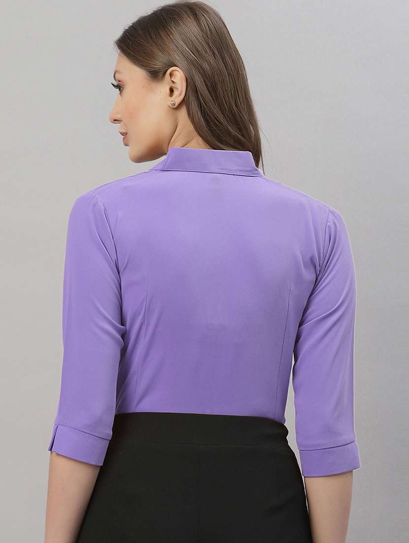 women solid collared three quarter sleeve shirt - 22066317 - Standard Image - 3