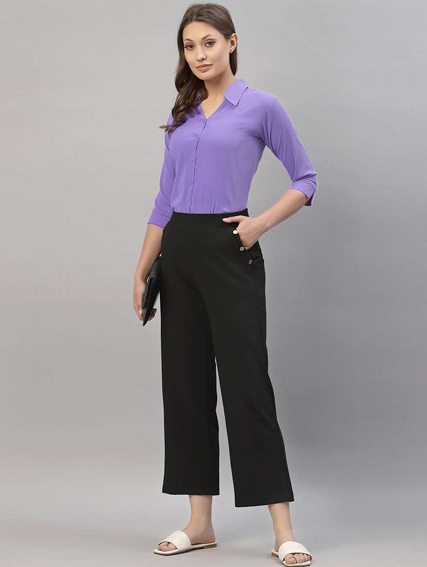 women solid collared three quarter sleeve shirt - 22066317 - Standard Image - 5
