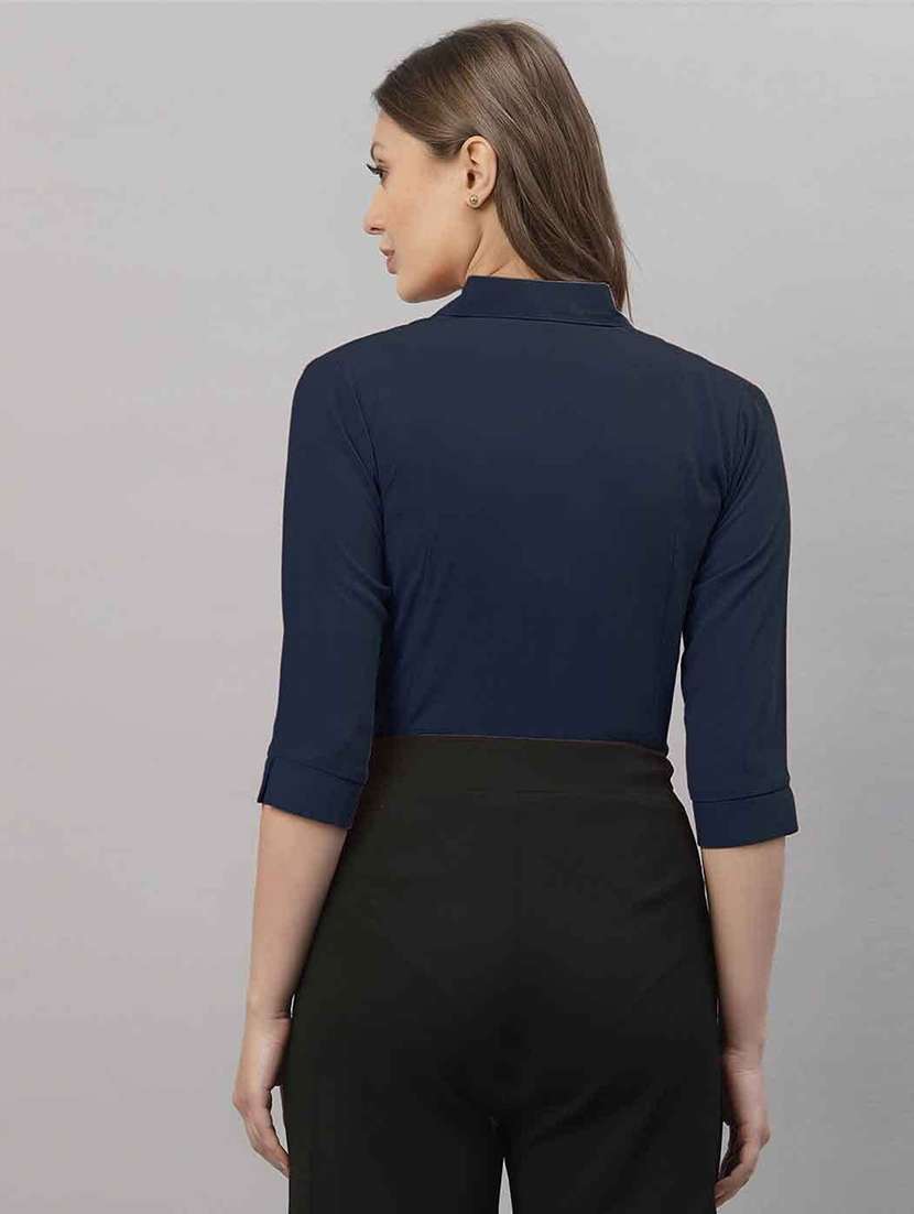 women solid collared three quarter sleeve shirt - 22066318 - Standard Image - 3