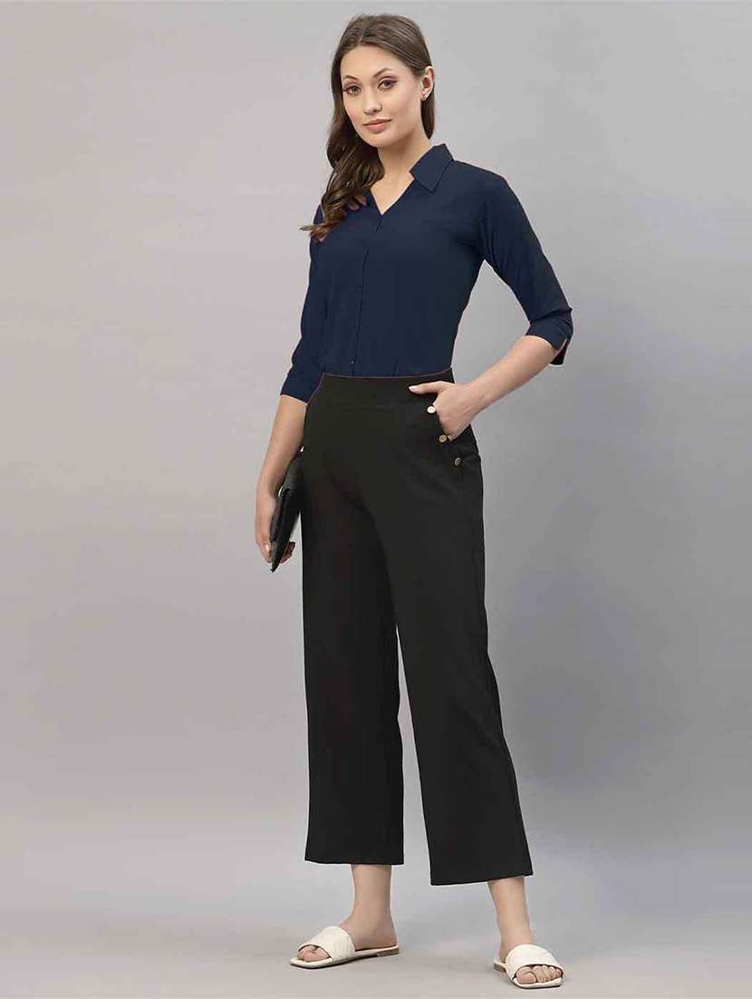 women solid collared three quarter sleeve shirt - 22066318 - Standard Image - 5