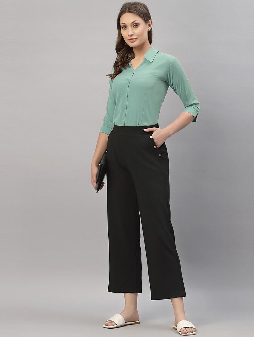 women solid collared three quarter sleeve shirt - 22066320 - Standard Image - 5