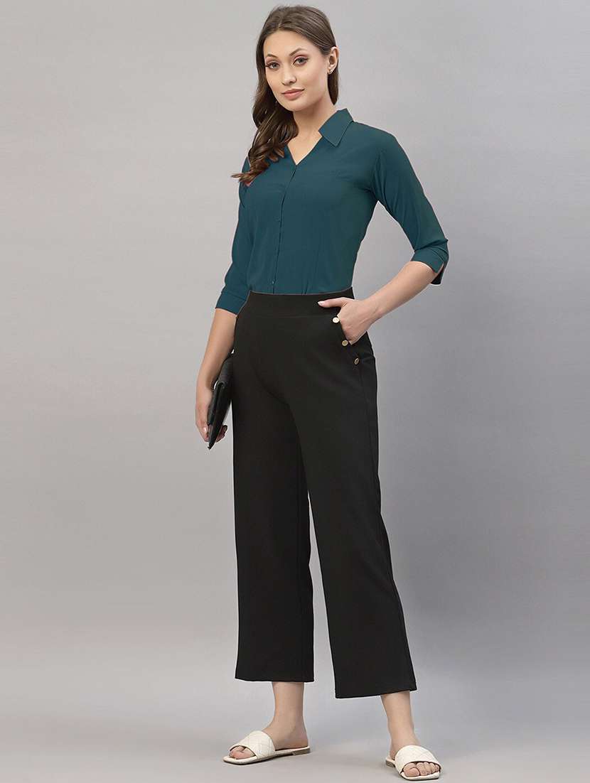 women solid collared three quarter sleeve shirt - 22066321 - Standard Image - 5