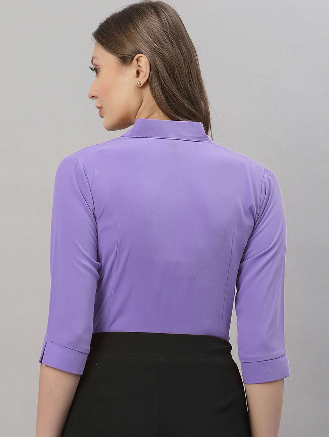 women solid collared three quarter sleeve shirt - 22066322 -  Standard Image - 3