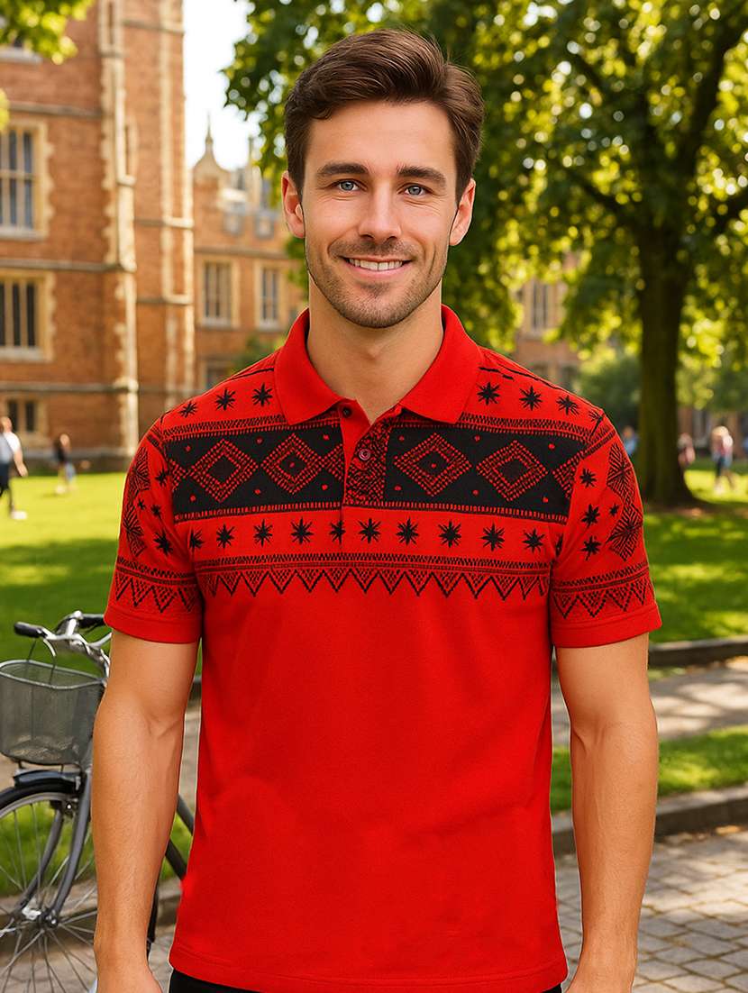men printed short sleeve regular fit polo t-shirt