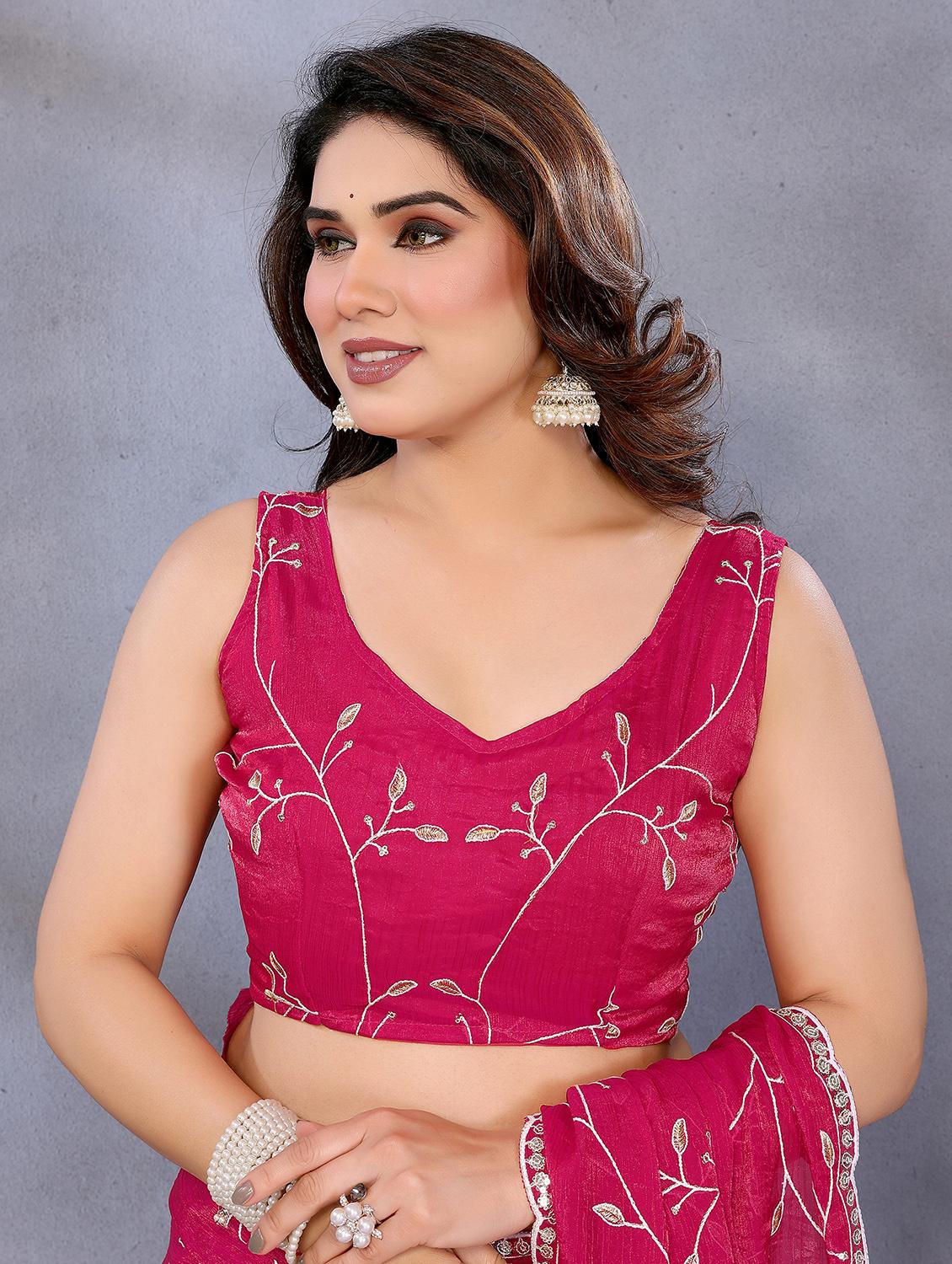 women solid with work embroidered saree with blouse - 22066327 - Standard Image - 5