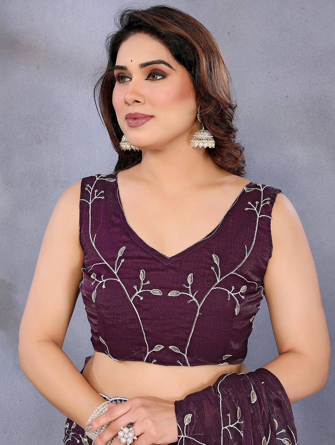 women solid with work embroidered saree with blouse - 22066329 - Standard Image - 5