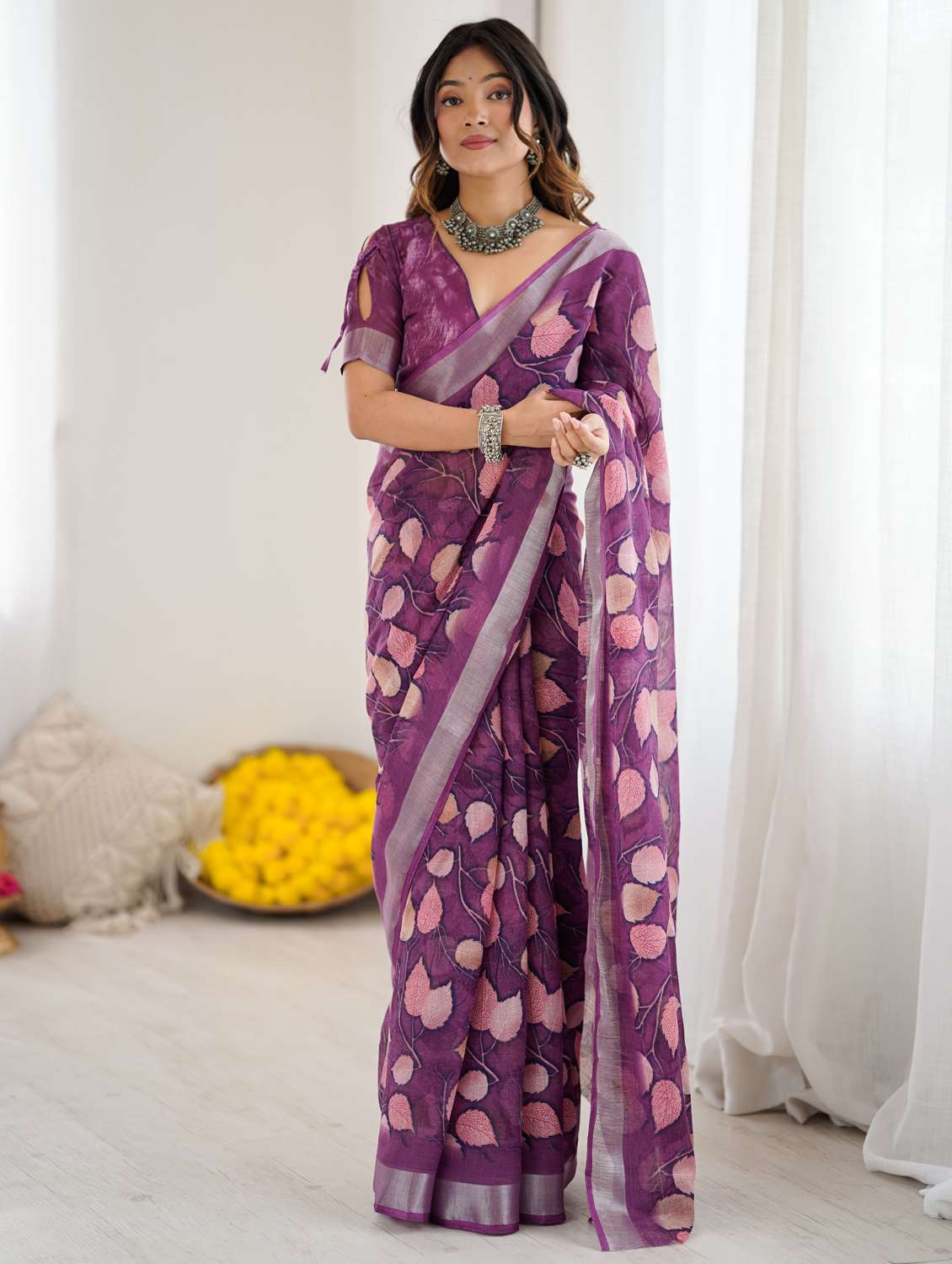 women printed casual wear saree with blouse
