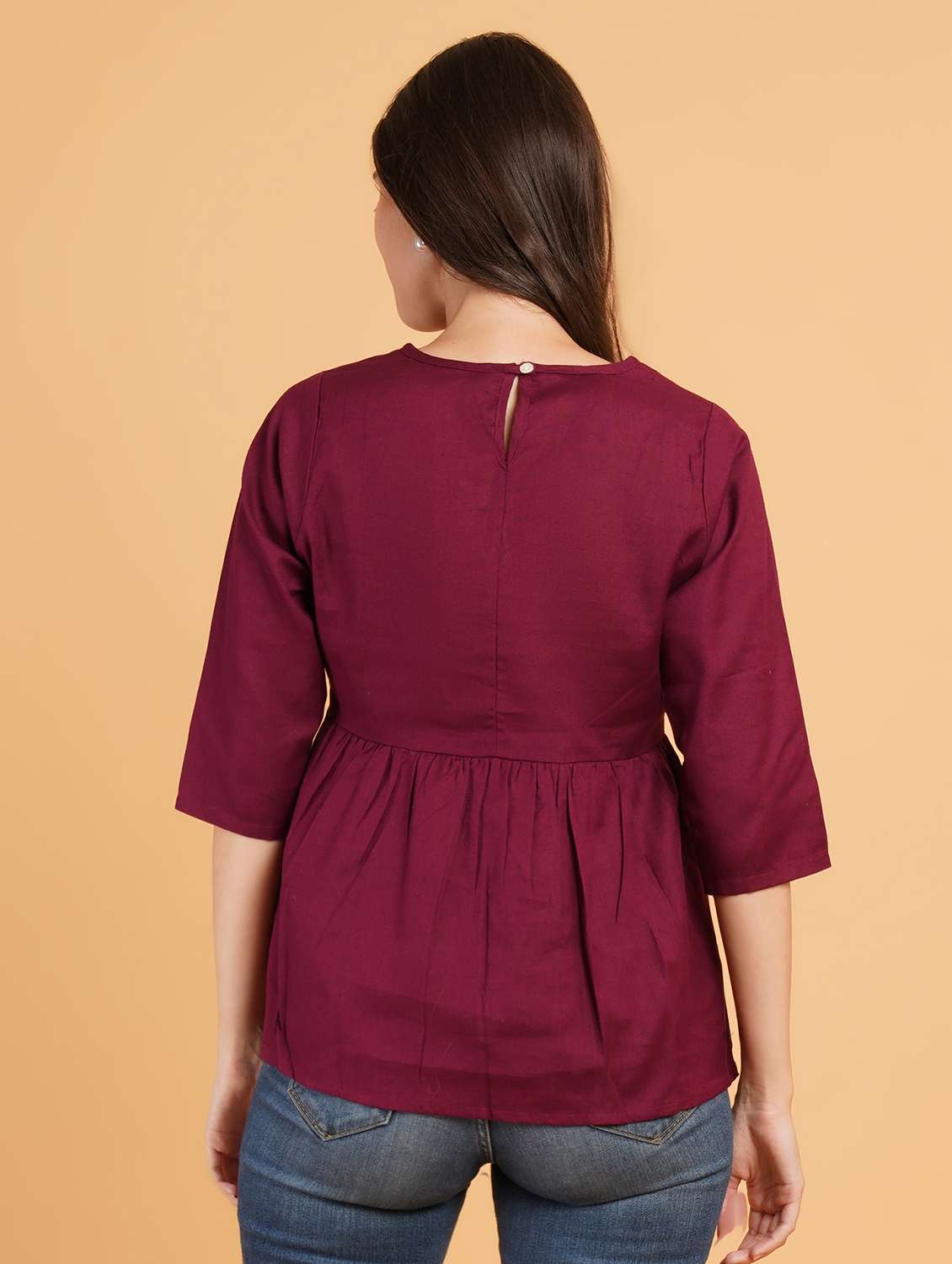 women embroidered round neck peplum top - 22066371 - Standard Image - 3