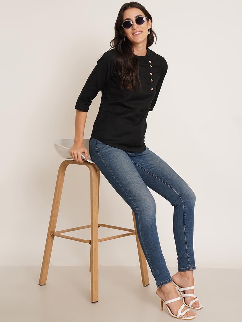women solid mandarin neck regular top - 22066373 - Standard Image - 3