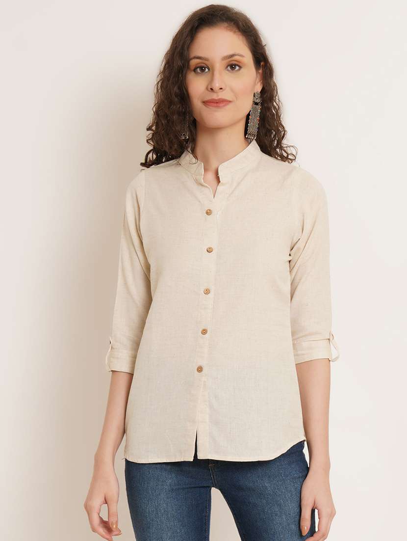 women solid mandarin neck regular top - 22066376 - Zoom Image - 0