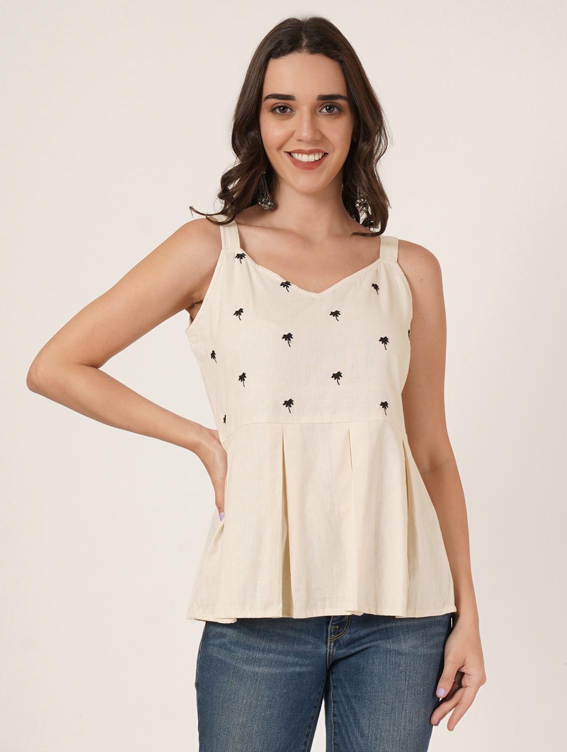 wmen embroidered shoulder strap peplum top - 22066378 - Zoom Image - 0