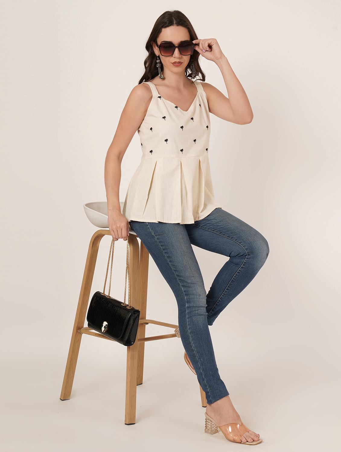 wmen embroidered shoulder strap peplum top - 22066378 - Standard Image - 5