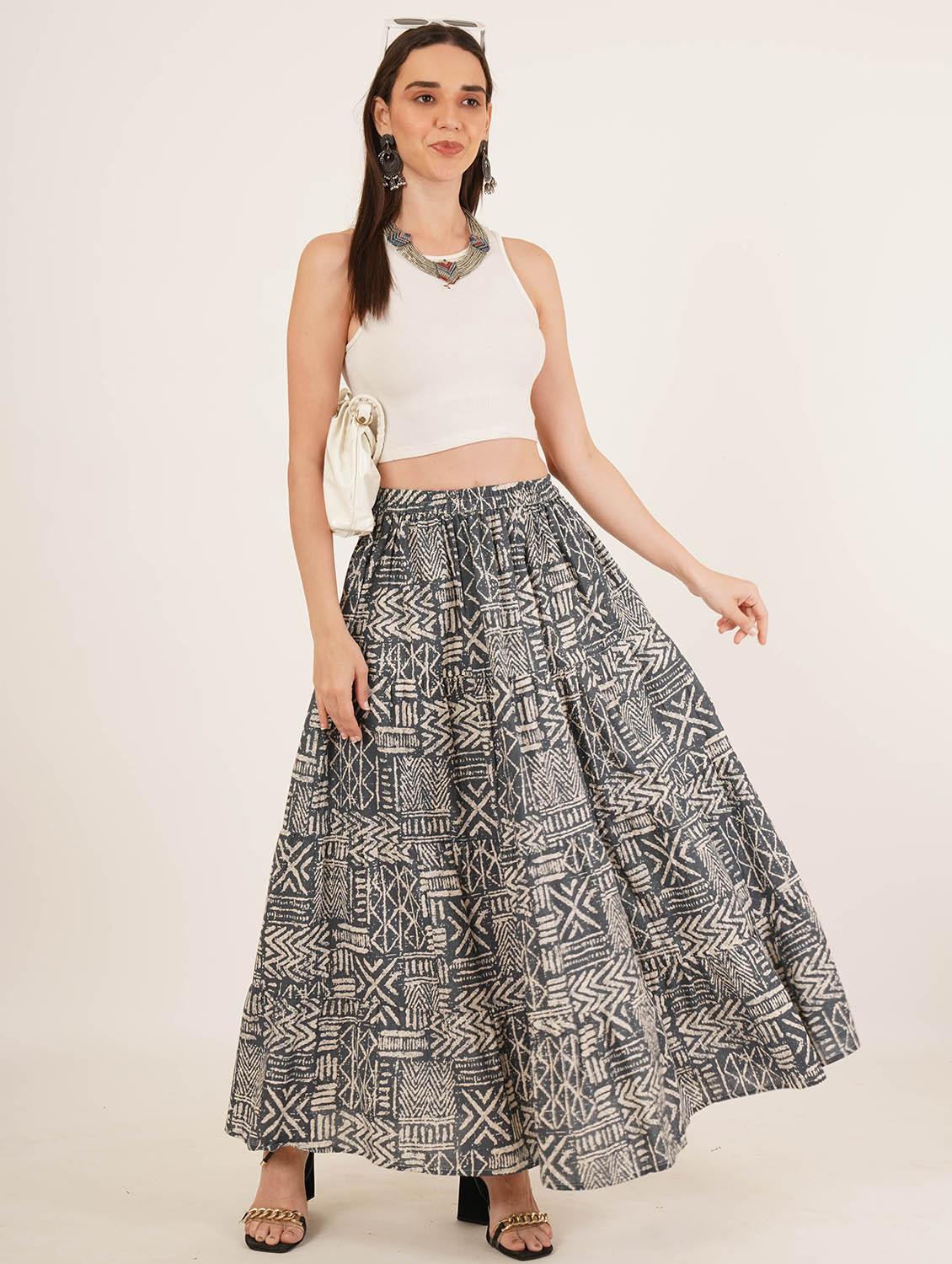 women printed mid rise tiered skirt - 22066381 - Standard Image - 5