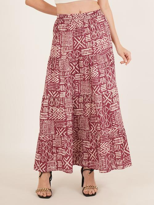 women printed mid rise tiered maxi skirt - 22066382 - Standard Image - 0