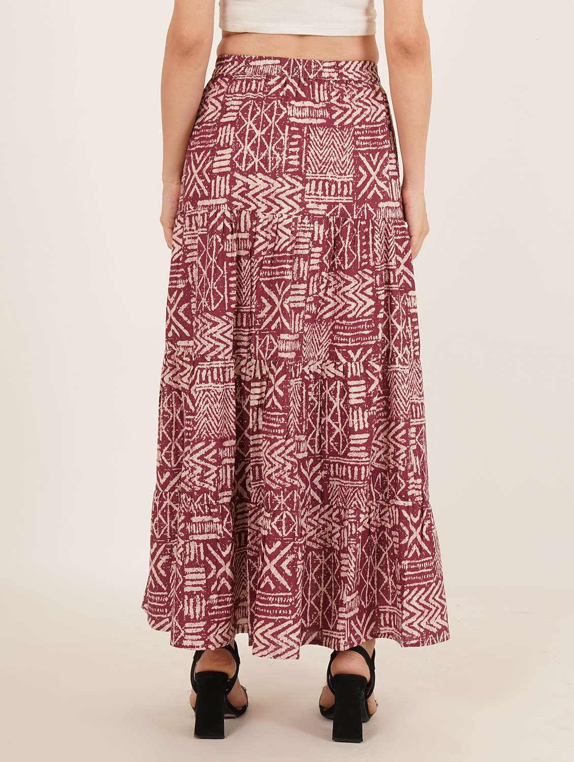 women printed mid rise tiered maxi skirt - 22066382 - Standard Image - 3
