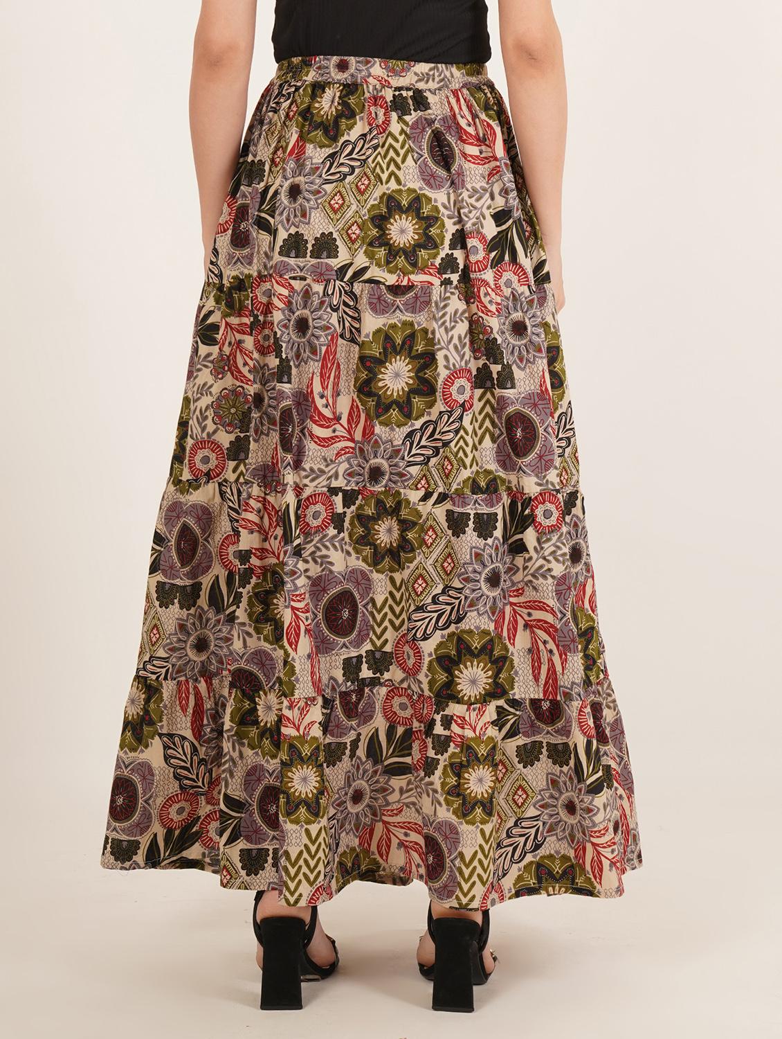 women printed mid rise tiered maxi skirt - 22066384 - Standard Image - 3