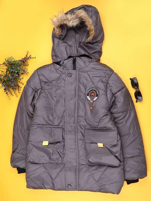 boys solid long sleeve hooded quiled acket - 22066883 -  Standard Image - 0