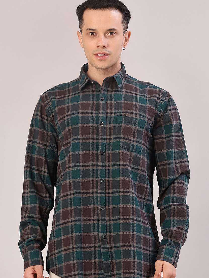 men checkered long sleeve regular fit casual shirt