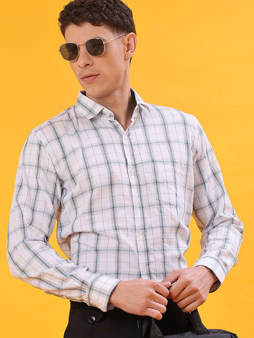 men checkered long sleeve regualr fit formal shirt