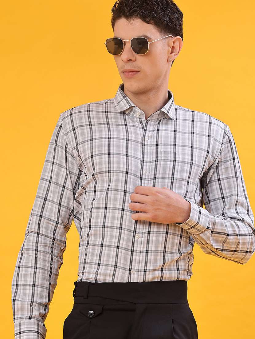 men checkered long sleeve regualr fit formal shirt