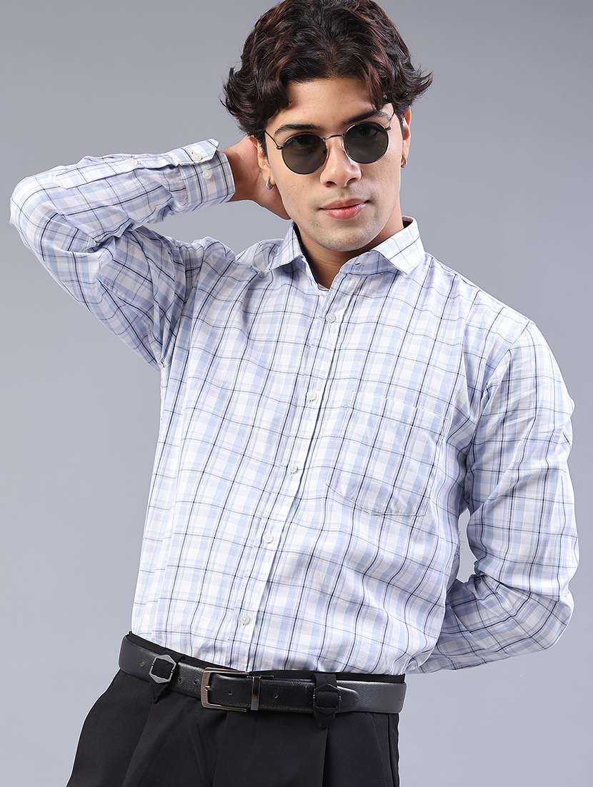 men checkered long sleeve regualr fit formal shirt