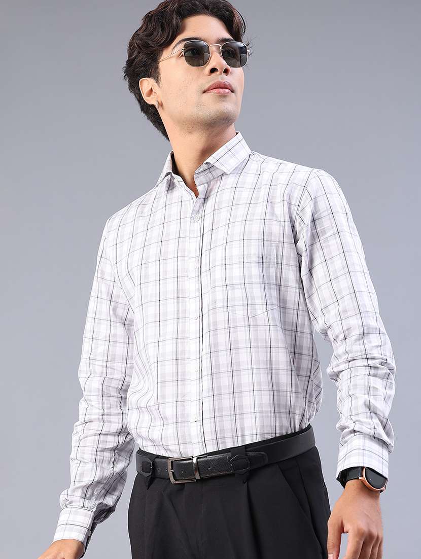 men checkered long sleeve regualr fit formal shirt