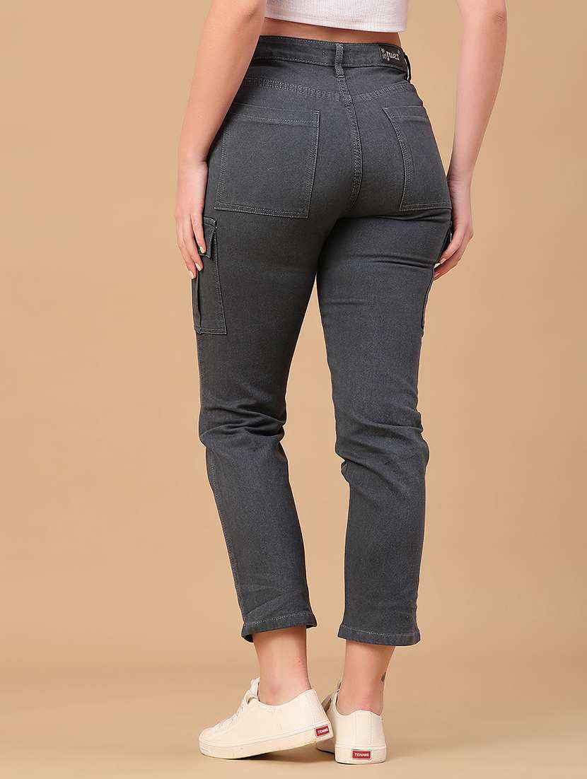 women solid mid rise denim cargo - 22067436 -  Standard Image - 3