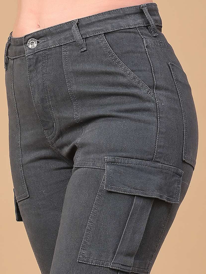 women solid mid rise denim cargo - 22067436 -  Standard Image - 5
