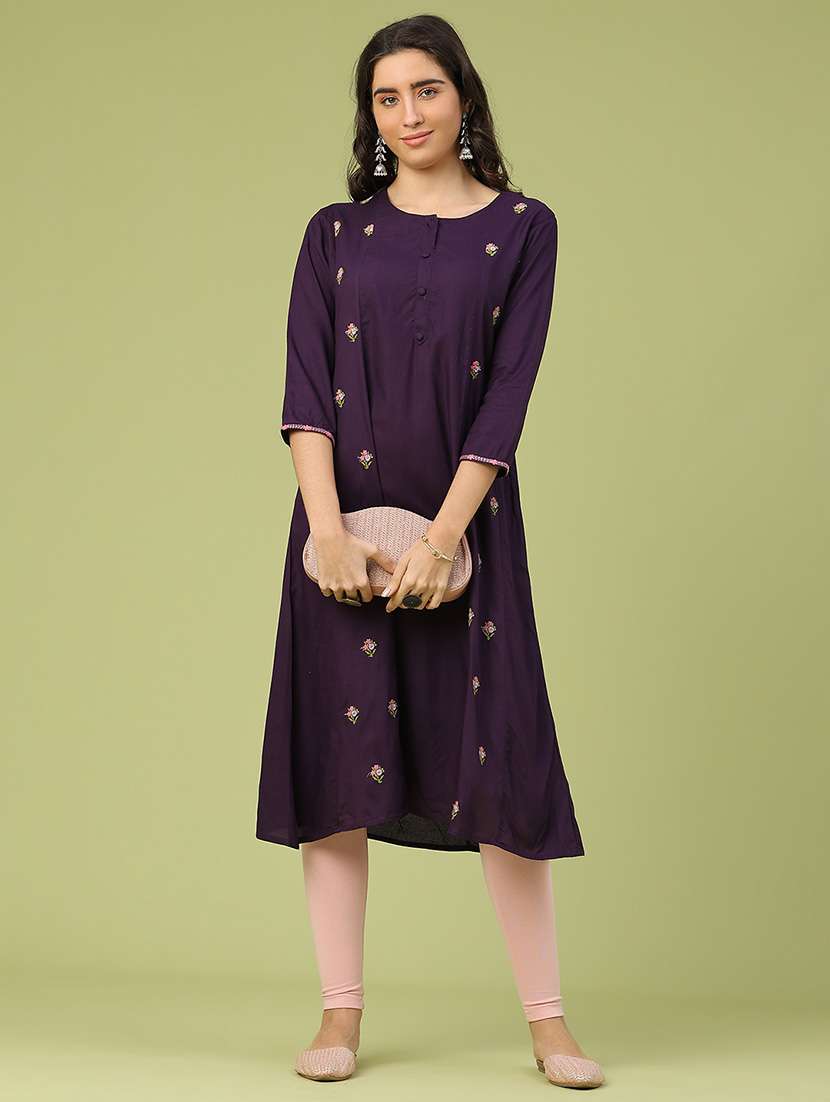 women purple rayon a-line kurta