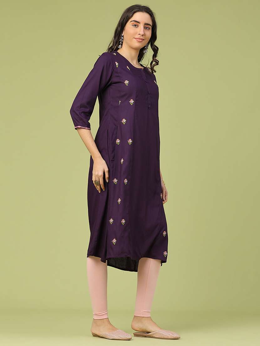 women purple rayon a-line kurta - 22067437 -  Standard Image - 3