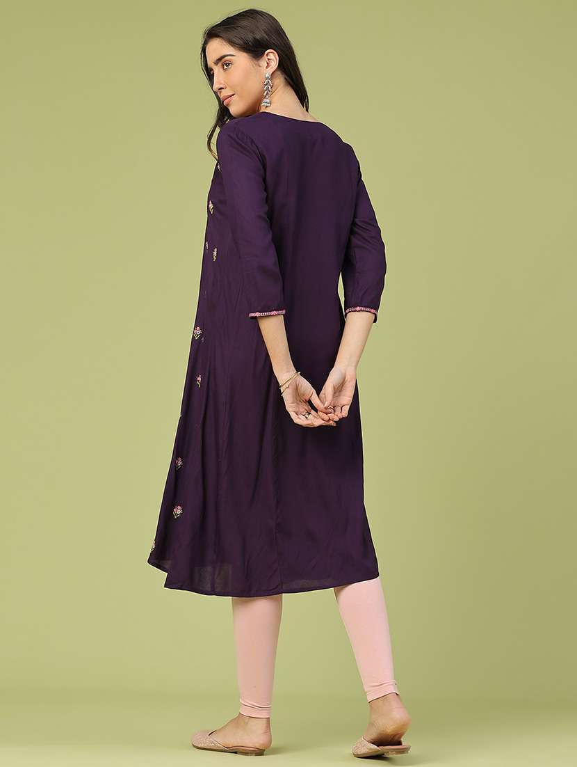 women purple rayon a-line kurta - 22067437 -  Standard Image - 5