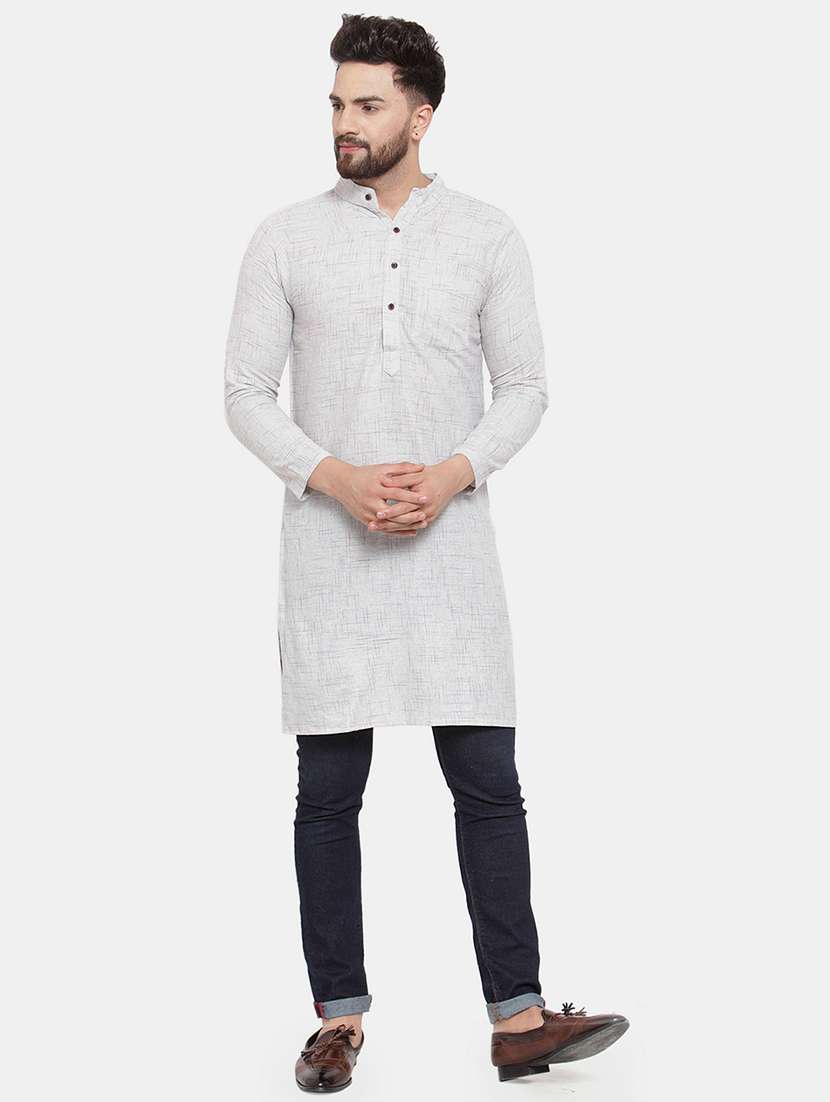 men solid mandarin neck long kurta