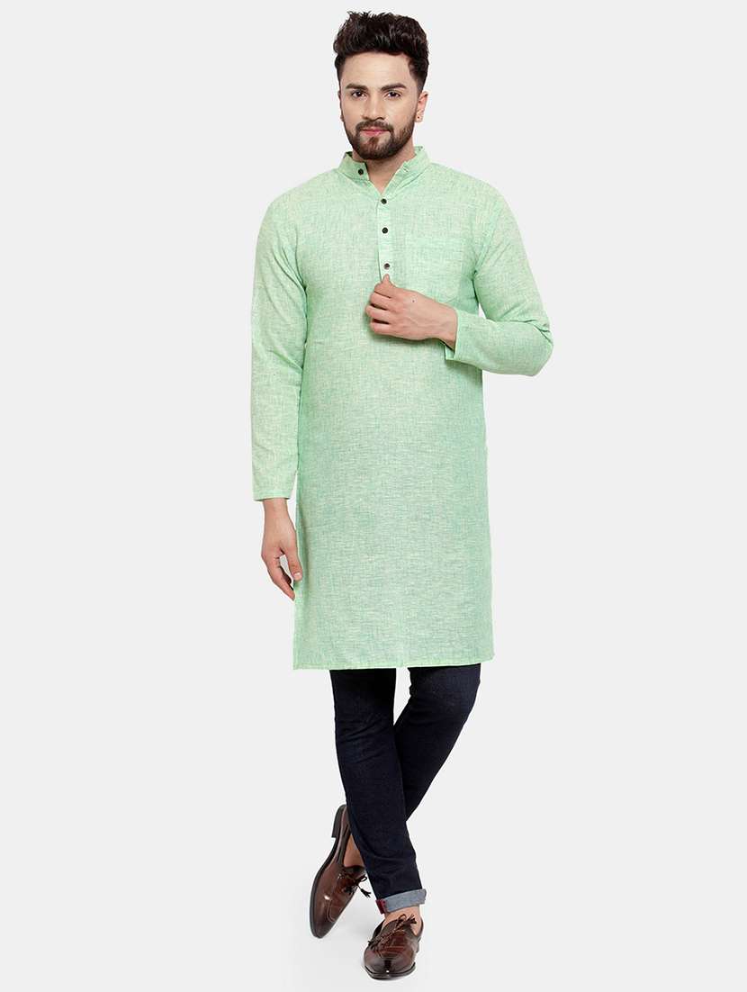 men solid mandarin neck long kurta - 22067475 -  Zoom Image - 0