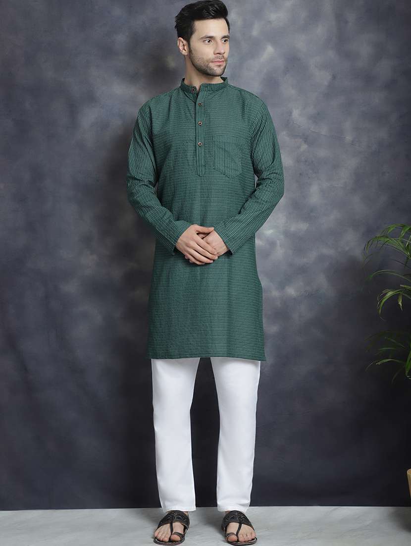 men striped mandarin neck long kurta