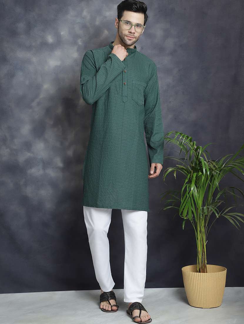 men striped mandarin neck long kurta - 22067477 - Standard Image - 3