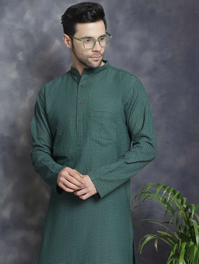 men striped mandarin neck long kurta - 22067477 - Standard Image - 5