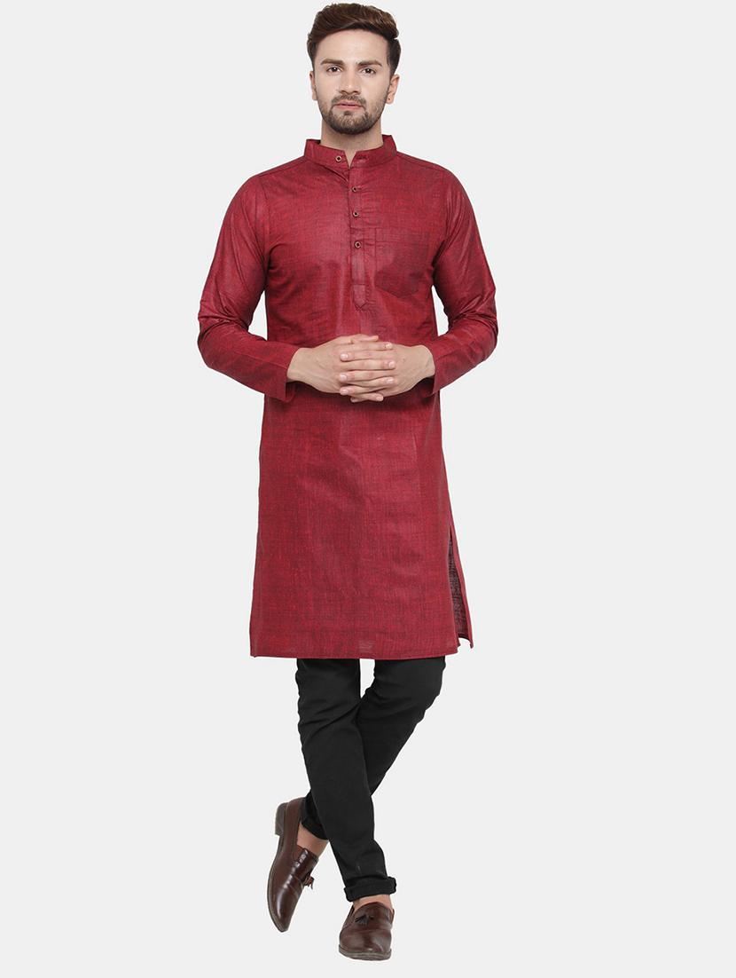 men solid mandarin neck long kurta