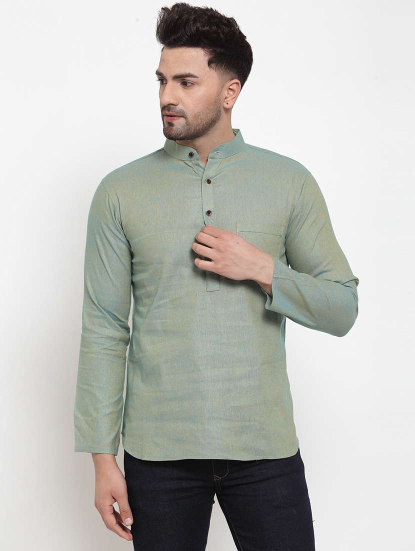 men solid mandarin neck short kurta - 22067479 -  Zoom Image - 0