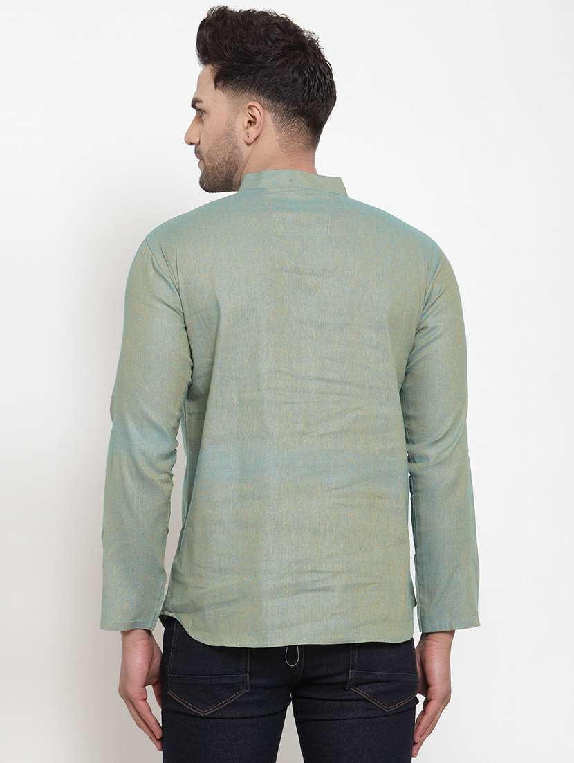 men solid mandarin neck short kurta - 22067479 - Standard Image - 3