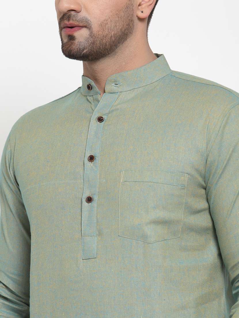 men solid mandarin neck short kurta - 22067479 - Standard Image - 5