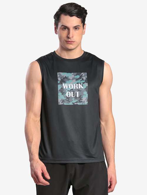 men printed sleeveless regular fit t-shirt - 22067517 - Standard Image - 0